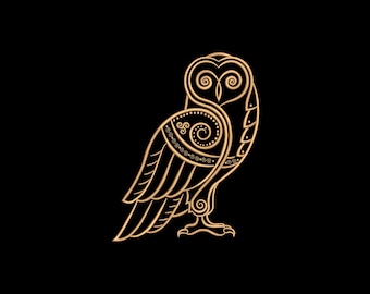 Greek Owl Athena Machine Embroidery Design, Ancient Mythology Line Art Pattern, Instant Download