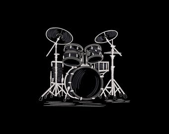 Drum Kit Machine Embroidery Design, Realistic Drum Set Pattern for Musicians, Instant Digital Download
