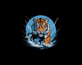 Tiger Breaking Through Machine Embroidery Design, Aggressive Bengal Animals Embroidery File, Instant Download