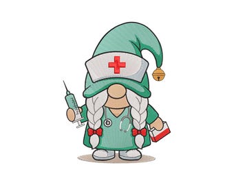 Nurse Gnome Machine Embroidery Design, Medical Gnome Embroidery Pattern, Instant Download
