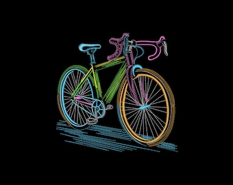 Neon Bicycle Embroidery Design, Colorful Bike Machine Embroidery Pattern, Instant Download