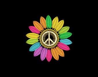 Groovy Flower Embroidery Design, Peace Sign Machine Embroidery File, Instant Download
