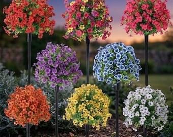 Artificial Flower Ball Garden Stake, UV Resistant Colorful Outdoor Decor
