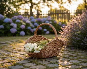 Cesta de jardín de mimbre hecha a mano, cesta rústica para recoger flores, adorno campestre para la cosecha al aire libre
