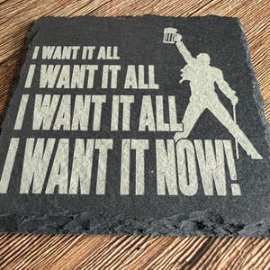 Sous-verre en ardoise « Je veux tout » | Sous-verre gravé au laser, inspiré du rock | Cadeau pour les amateurs de bière et les fans de rock classique image 5