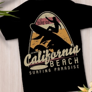 Retro California Beach Surfing PNG, Vintage Surf Co Sublimation Design, Distressed Los Angeles Graphic Tee Download, Sunset Wave Vector
