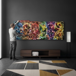 Panoramisch canvas Alle Marvel-personages klaar om op te hangen Marvel Fine Art