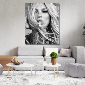 Kate Moss Wall Art Canvas - Large Black and White Fashion Print