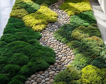 Hand Tufted Wool Moss Pebble Rug, 3D Nature Inspired Area Carpet