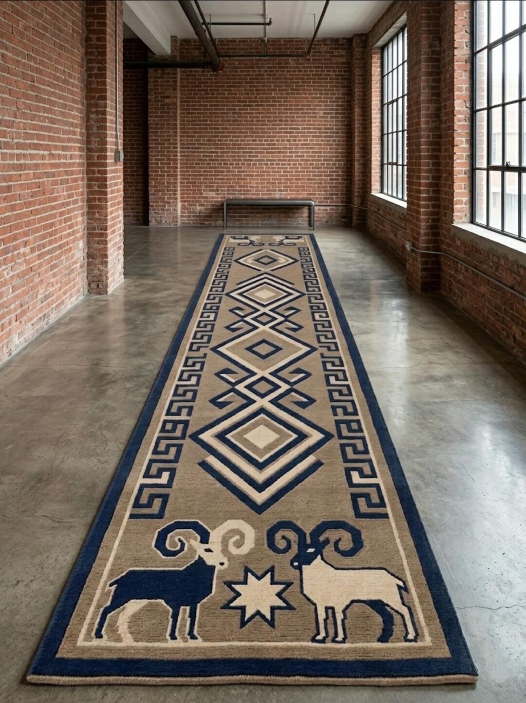 Ram Fur Rug Vintage Runner Rug,southwest Geometric Ram Long Carpet,modern Hall ...