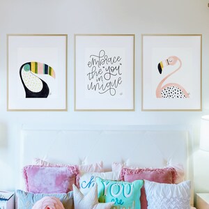 Flamingo Girls Nursery Print, Animal Print, Cute Girls Room Print, Watercolor Print, Kids Room Decor Wall Art, Nursery Decor, Flamingo image 3