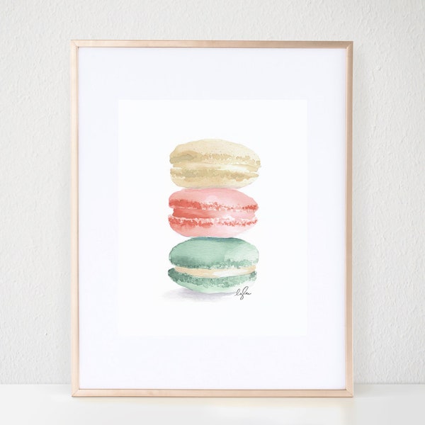 Impression macaron, impression chambre de bébé, macarons pastel, art pour chambre de filles, art mural macaron Français, art de chariot de bar, décoration de style bohème, art de cuisine