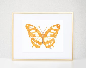 Butterfly Print, Gold Bug Illustration - Fashion Wall Art Watercolor Painting, Malachite Butterfly