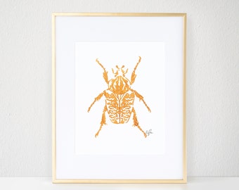 Beetle Print, Gold Bug Illustration - Inkblot Fashion Wall Art Watercolor Painting, Goliath Beetle