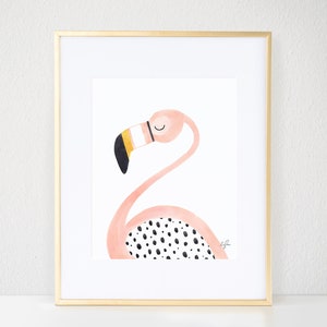 Flamingo Girls Nursery Print, Animal Print, Cute Girls Room Print, Watercolor Print, Kids Room Decor Wall Art, Nursery Decor, Flamingo image 1