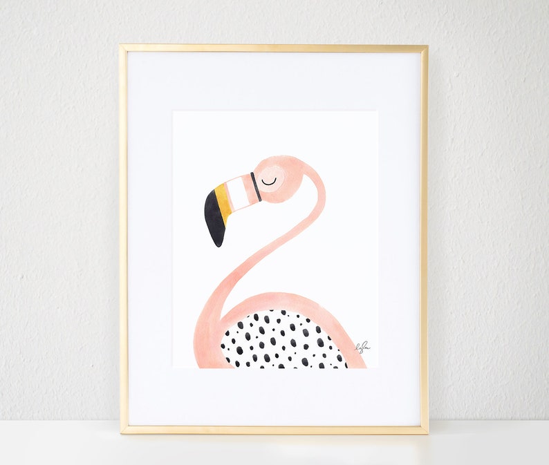 Flamingo Girls Nursery Print, Animal Print, Cute Girls Room Print, Watercolor Print, Kids Room Decor Wall Art, Nursery Decor, Flamingo image 1