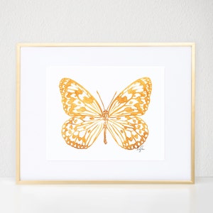Butterfly Print, Gold Bug Illustration - Fashion Wall Art Watercolor Painting, Paper Kite Butterfly
