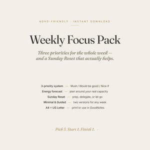 ADHD Weekly Planner PDF | Sunday Reset & 3-Priority Focus System | Printable A4 US Letter