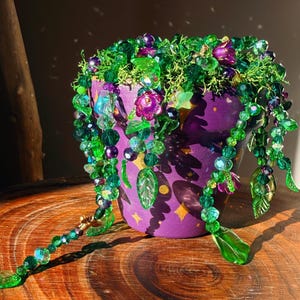 Moonberry Beaded Plant | Forever Plant Suncatcher | Hand Painted Starry Plum Planter