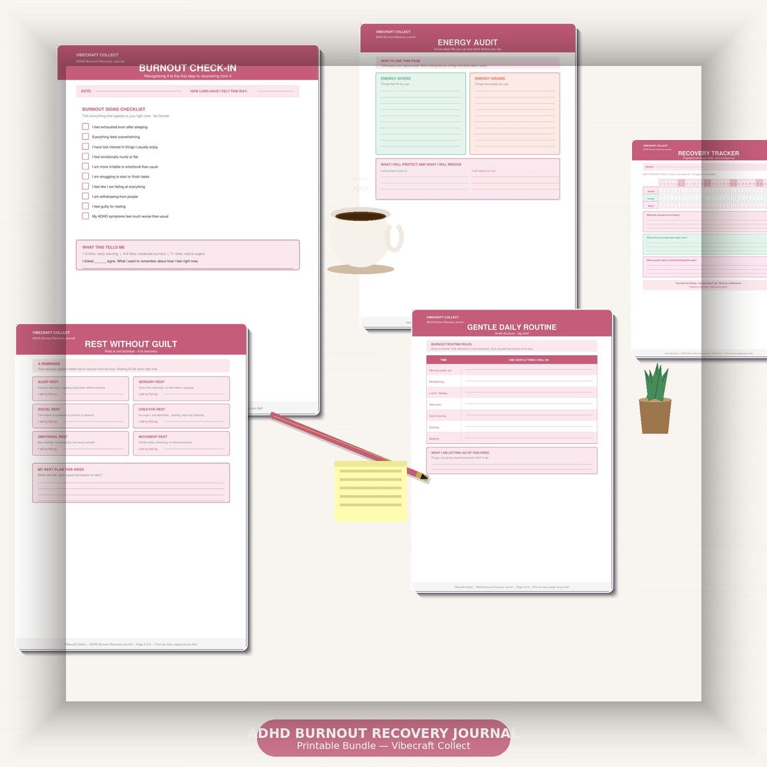 ADHD Burnout Recovery Journal Printable PDF, Burnout Tracker, Rest ...