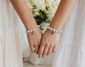 Matchande armbandsset för vänner - Månsten, Akvamarin, Måne & Sol Berlock