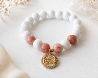 Tvillingarna Zodiac Armband – Solsten & Vit Kvarts Kristall Armband för Kvinnor