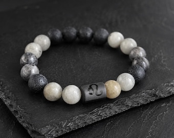 Armband med stjärntecken för män, armband med labradorit och lavasten, astrologisk present till honom