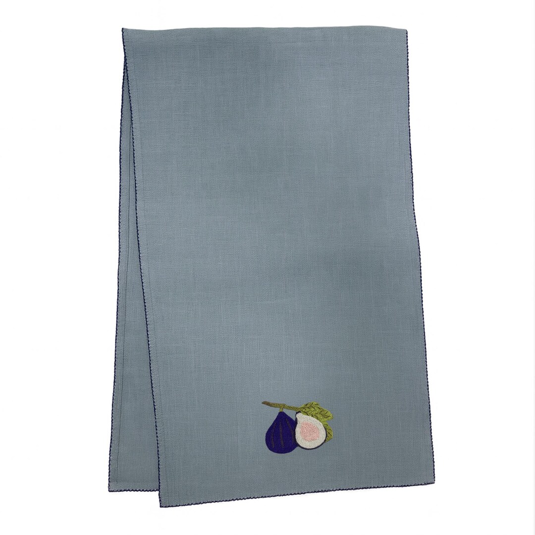 Embroidered Fig Linen Table Runner – Mediterranean Botanical Summer ...