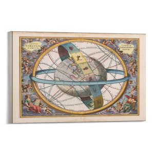 Vintage Celestial Map Print, Antique Astronomy Wall Art Poster, Renaissance Globe Canvas Decor for Study Office Library