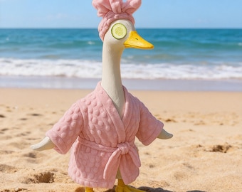 Funny Porch Goose Outfit with Pink Spa Robe and Cucumber Eyes
