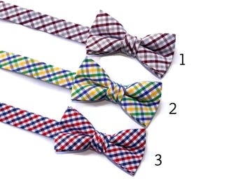 Boys Bow Ties~Boys Bow Tie~Boys Plaid Bow Ties~Cotton Bow Tie~Navy Bow Tie~Church Tie~Bow Tie~Wedding~Ring Bearer~Gift~Pre-tied Bow Tie