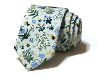 Mint Menagerie Garden Floral Necktie~Floral Tie~Anniversary Gift~Flower Tie~Mens Tie~Wedding~Skinny Tie~Boys Necktie~Blue~Sage~Green