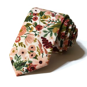 Men’s Floral Necktie • Rifle Paper Co Fabric • Wedding Tie • Groomsmen Gift • Handmade Cotton Tie • Vintage Floral Print