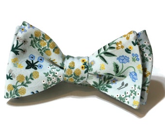 Mint Menagerie Garden Floral Bow Tie~Mens Self Tie Bow Tie~Mens PreTied~Anniversary Gift~Flower~Cotton Tie~Wedding~Rifle Paper Co Fabric