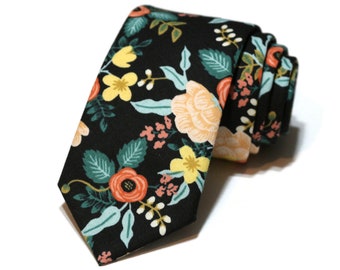 Black Birch Floral Necktie~Anniversary Gift~Mens Gift~Flower Tie~Mens Necktie~Wedding~HoBo Ties~Mens Skinny Tie~Primavera~Mint~Coral~Peach