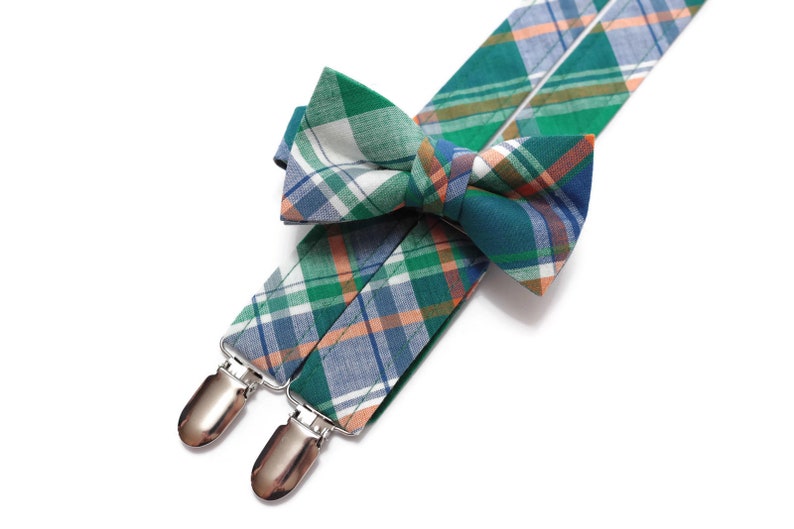 SALE~Boys Madras Plaid Suspenders~Blue~Green~Orange~Boy Suspenders~Wedding Suspenders~Wedding~Boys Bow Tie~Boys Suspender Set~Infant