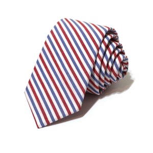 Red & Blue Stripe Necktie~Cotton Necktie~Anniversary Gift~Wedding Tie~Patriotic Tie~Mens Gift~Skinny Tie~Mens Tie~Boys Necktie~Americana