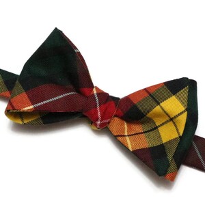 Mens Tartan Plaid Bow Tie~Red Yellow & Green~Self Tie Bow Tie~Pre-Tied Bow Tie~Plaid Bow Tie~Groom Tie~Groomsmen Bow Tie~Fall Plaid Tie