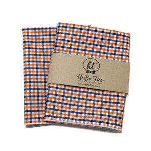 Orange & Navy Tattersall Pocket Square - Wedding Accessory - Anniversary Gift - Men&#39;s Pocket Square - Preppy Gift - Auburn Fan Gift - Auburn