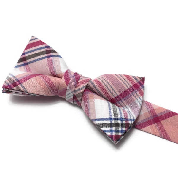 Boys Plaid Bow Tie~Blue~Pink~Salmon~Plaid~Easter Bow Tie-Boys Bow Tie~Boys Bowtie~Boys Tie~Wedding Tie~Cotton Bow Tie~Pre-Tied Tie