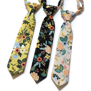 Birch Floral Boys Necktie~Cotton Necktie~Wedding Tie~Boys Pretied Necktie~Flower Tie~Boys Tie~Rifle Paper Co. Fabric~Yellow~Black~Blush