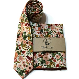 Rose Garden Party Petite Floral Necktie Rifle Paper Co W/ Matching Pkt Sq