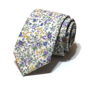 Cravate florale violet et sauge cravate de mariage fait main mariage tendance anniversaire de coton pochette de costume cravate pour garçon cravate de garçon d'honneur image 1