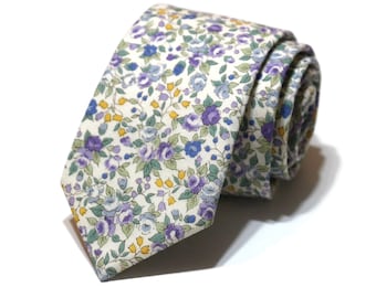 Purple & Sage Floral Necktie - Wedding Tie - Handmade - Trendy Wedding - Cotton Anniversary - Pocket Square - Boys Tie - Groomsman Tie