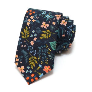 Navy Metallic Wildwood Floral Necktie - Rifle Paper Co Fabric - Pocket Square - Wedding Necktie - Trendy Wedding - Wedding Gift - Handmade