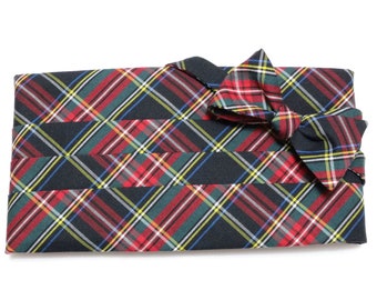 Black Stewart Tartan Cummerbund and Bow Tie Set for Men | Plaid Formal Wear | Wedding Tuxedo Accessory | Scottish Highland Dress | Handmade
