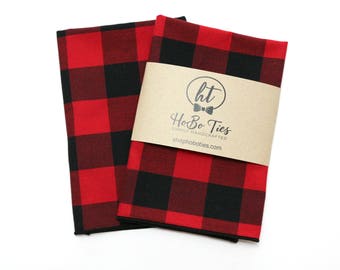 Red and Black Buffalo Plaid Pocket Square - Wedding - Cotton Anniversary - Mens Fashion - Mens Gift - Handmade Pocket Square - Christmas