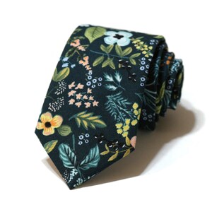 Navy Amalfi Herb Garden Floral Necktie - Rifle Paper Co Fabric - Pocket Square - Wedding Necktie - Trendy Wedding - Wedding Gift - Handmade