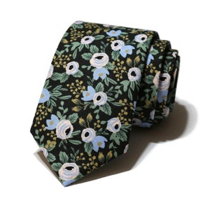 Black Rosa Floral Necktie - Rifle Paper Co Fabric - Pocket Square - Wedding Necktie - Trendy Wedding - Wedding Gift - Handmade Necktie