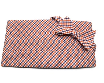 Mens Cummerbund Set~Purple & Orange Tattersall Cummerbund~Mens Formal Wear~Groomsmen~Groom~Self Tie Bow Tie~Men Gift~Wedding-Clemson